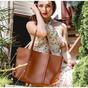 Henny + Lev Vegan Leather Shoulder Bag Tote Danielle Brown 16 x 10 Approx NEW